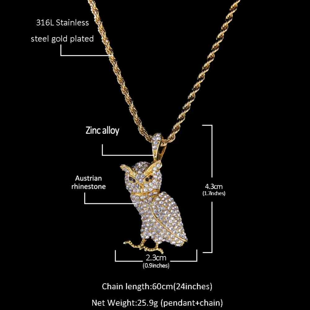 Блинг KING/Новинка; классические совы кулон Цепочки и ожерелья Micro Полный Медный сплав ювелирные изделия мужские украшения HipHop для подарка