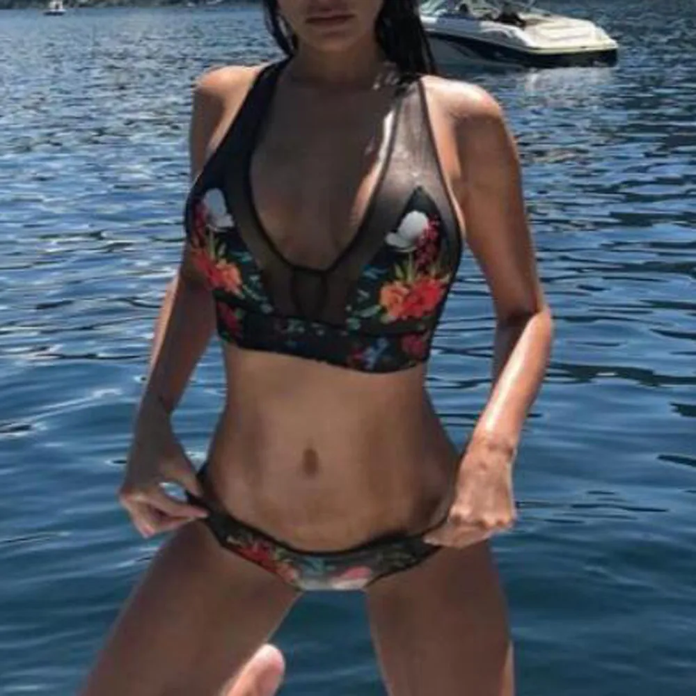 Женский модный бюстгальтер с эффектом пуш ап пляжный комплект бикини купальник в