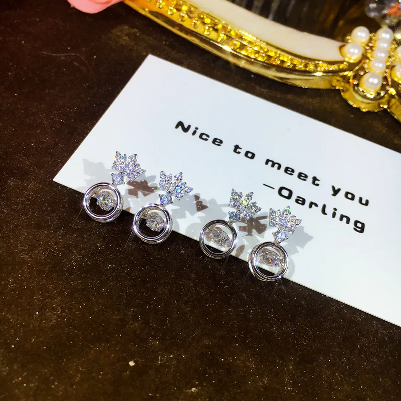 Hot Selling Style Fashion Women Jewelry Set Real 925 Sterling Silver Crown Pendant Elegant Quality Zircon Drop Earrings | Украшения и