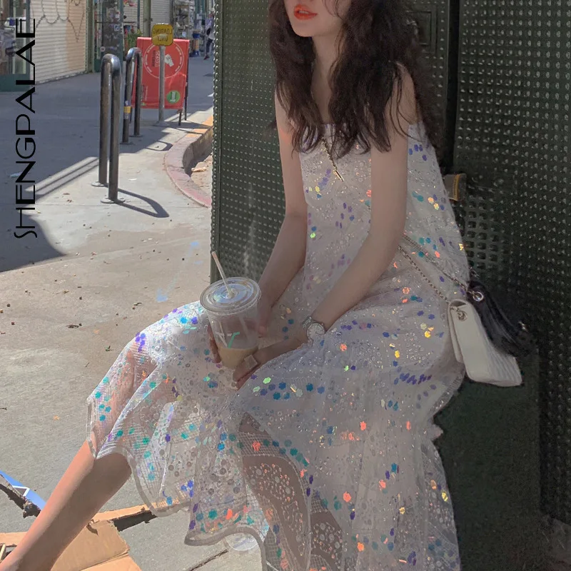 Женское платье с блестками SHENGPALAE весеннее винтажное без рукавов большим краем