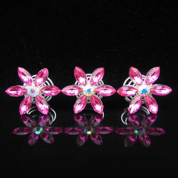 

12 Pcs New Hot Pink Snowflake Crystal Rhinestone Women Girl Hairpins Twists Spins Hair Pins