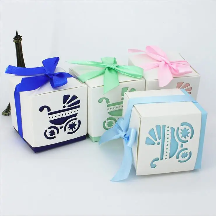 

50pcs/100pcs Baby Shower Ribbon Favour Gift Candy Boxes Wedding Favors and Gifts for Wedding Party Event Supplies