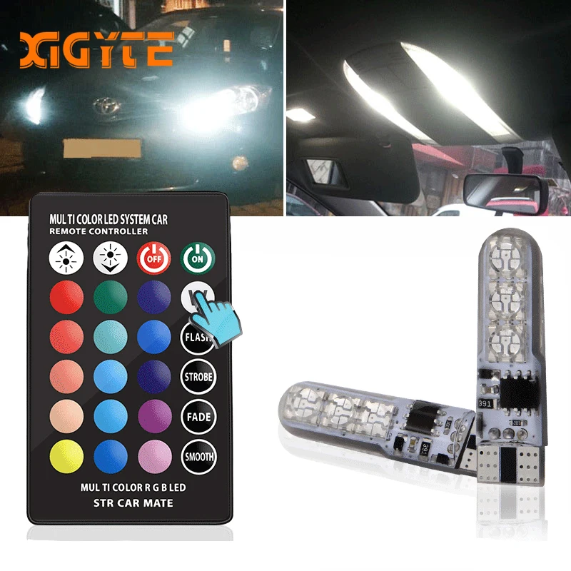 T10 W5W светодиодный светильник для стайлинга автомобиля RGB с пультом