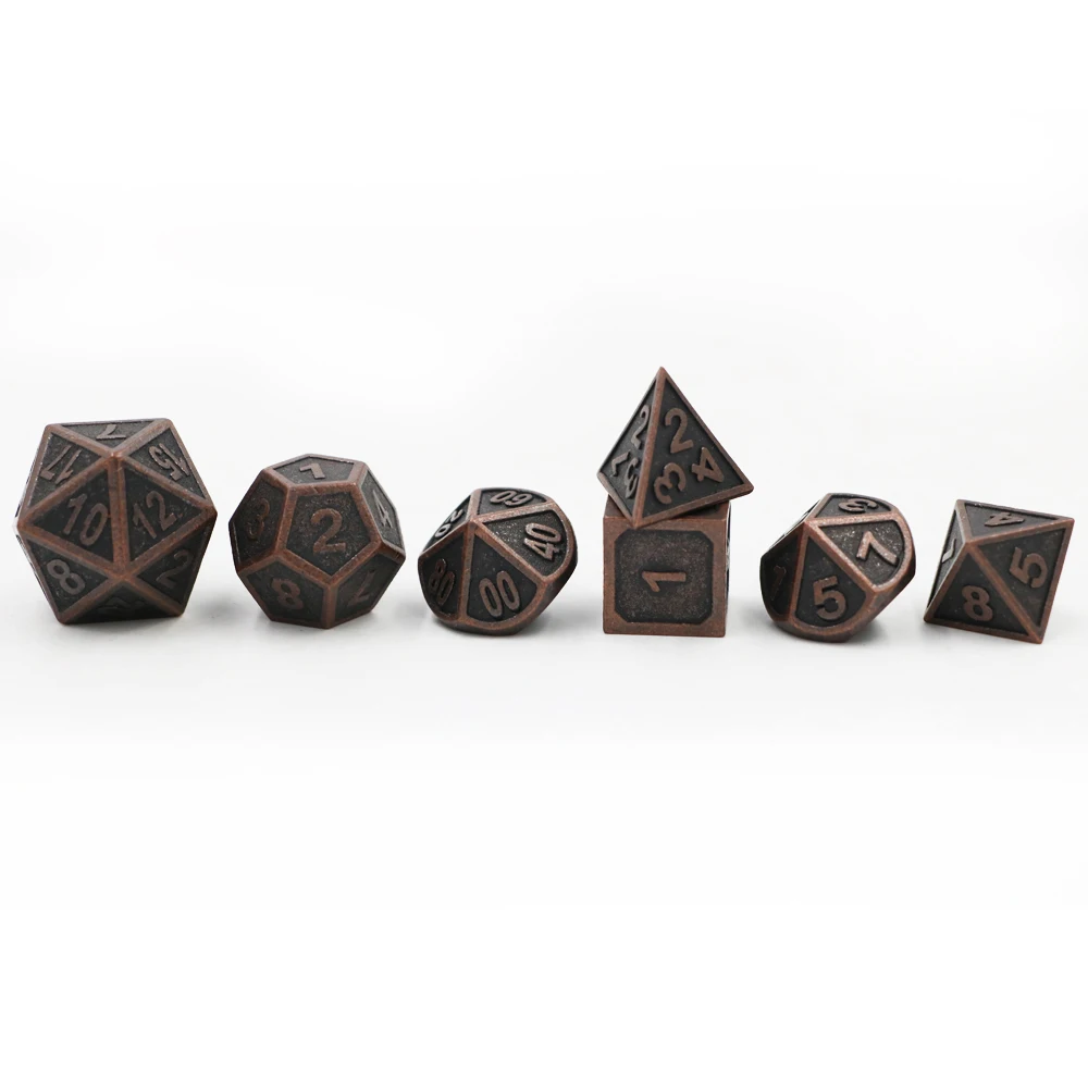 

7pcs/set Classic RPG Dice D&D Metal Dice DND Game Dice Set Different Color Red Copper Carving Numbers Polyhedral dice