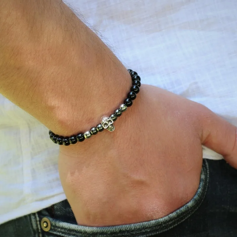 Мужской браслет с бусинами новинка 2018 модный простой классический каменными