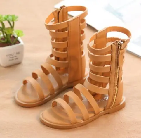 brown 1 2 3 4 5 6 7 8 Years Little Girls Summer Rome Long Sandals Boots For Kids Girls Brown Black Dress Shoes Sandals New - Цвет: brown