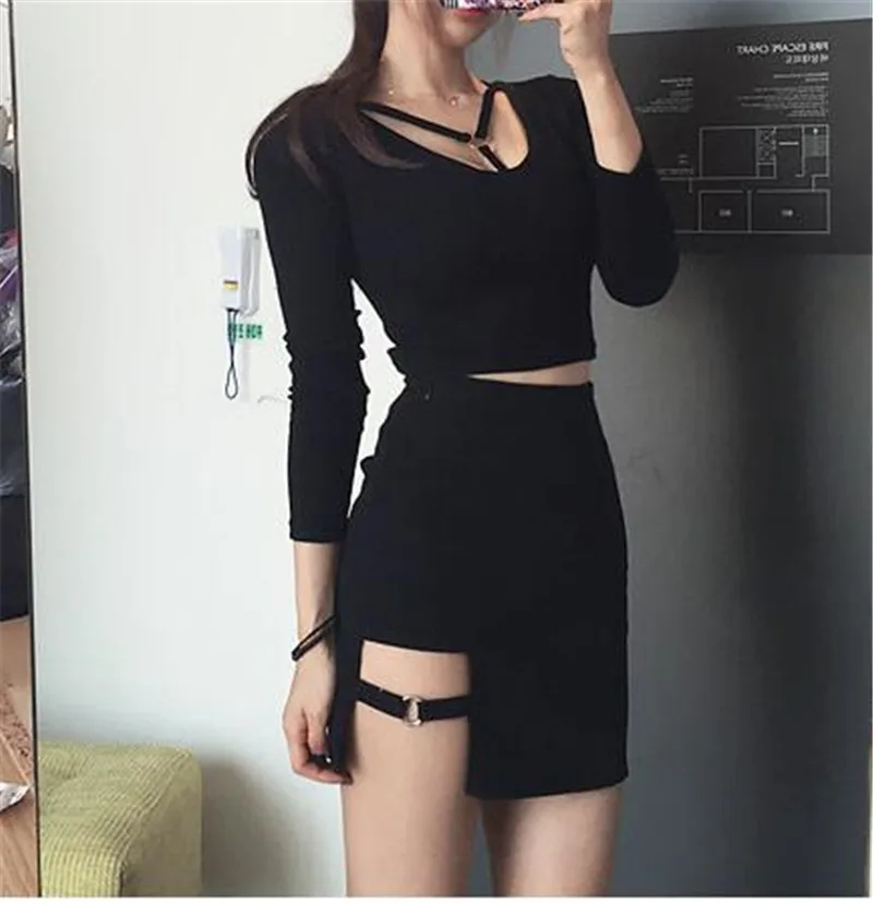 Сексуальные женские юбки Мини Асимметричные Saias черные с высокой талией Jupe 2017