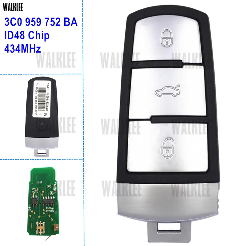 WALKLEE 3C0 959 752 BA 202BA умный дистанционный ключ 434 МГц для VW/VOLKSWAGEN PASSAT/CC/MAGOTAN передатчик