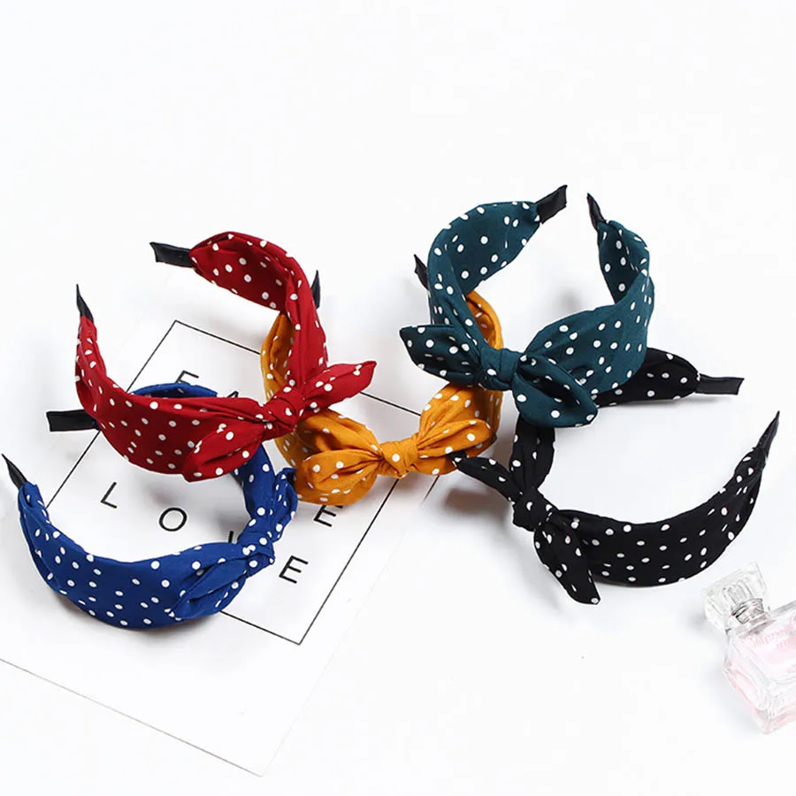 Haimeikang Fashion Headband Bezel Rabbit Ear Sweet Hairband For Women Female Girls Simple Korean Style Dot Hair Accessories |