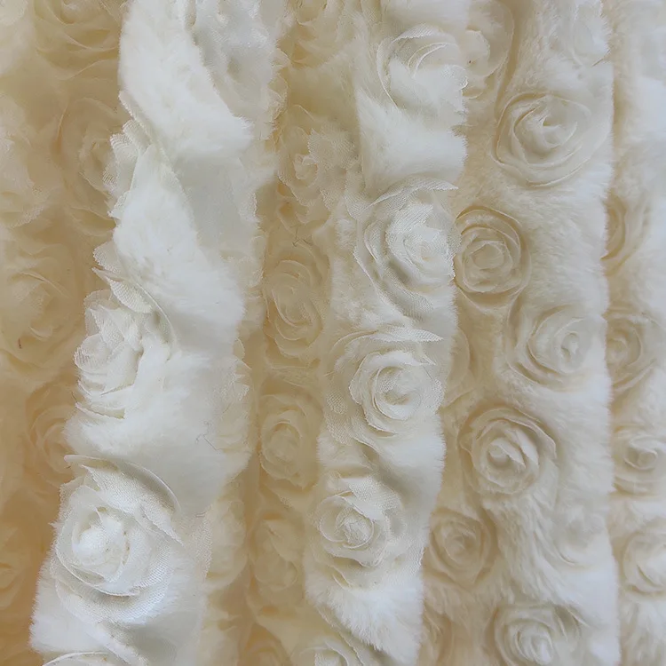 New Arrival Polyester 700 Gram Faux Rabbit Fur Embroidered Rose Flower Toy Sofa Pillow Handmade Sewing Fabric