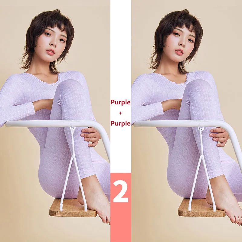 Purple Purple 2 комплекта, женские бесшовные теплые тонкие кальсоны, модные сексуальные женские утягивающие мягкие хлопковые дамские термобелье, Корректирующее белье - Цвет: Purple Purple