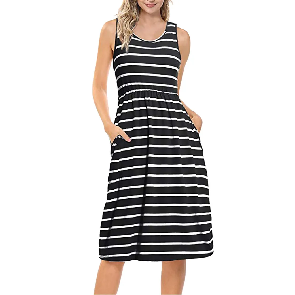 Vestidos Verano/элегантное женское Повседневное платье с круглым вырезом без рукавов
