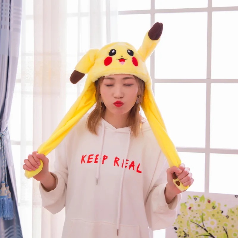 Funny Plush Pokemon Pikachu Hat Ear Moving Jumping Cosplay Costumes Accessories Cap Toy pikachu ear Christmas gift | Тематическая