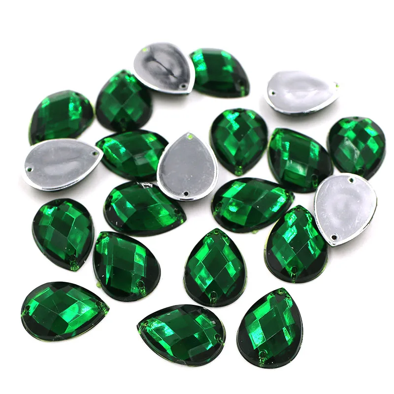 Dark green 50 шт. 8X13/10X14/13X18/18X25 мм Каплевидная форма Высокое качество Акриловые пришивные стразы с отверстиями diy/аксессуары для одежды - Цвет: Dark green