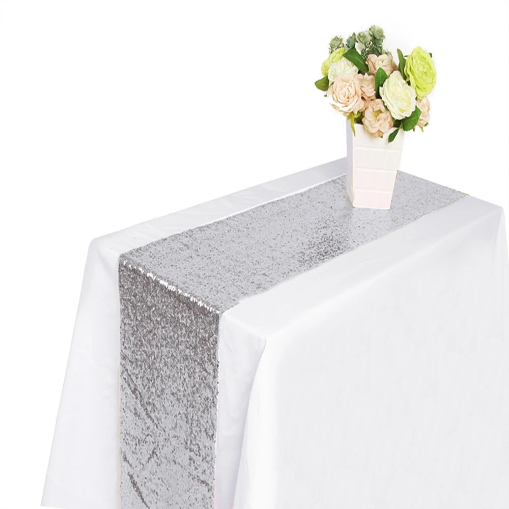 10pcs Silver Sequin Table Runner Wedding Decoration Party Tablecloth Sparkly Events Decora (Silver-12x72in) | Дом и сад