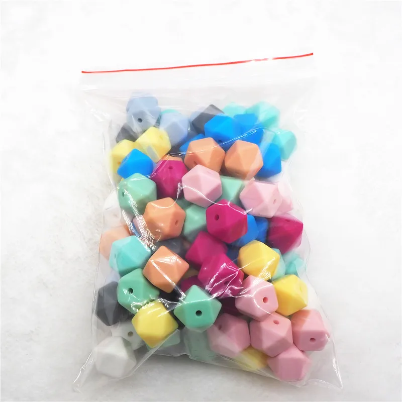 Chenkai 100pcs 14mm BPA Free Silicone Hexagon Beads DIY Baby Rattle Teether Pendant Dummy Pacifier Jewelry Making Beads