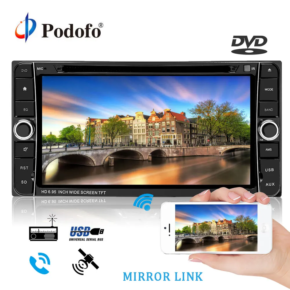Podofo 7 &quotAndroid 2 Din Автомобильный Радио DVD стерео аудио gps навигация 2din
