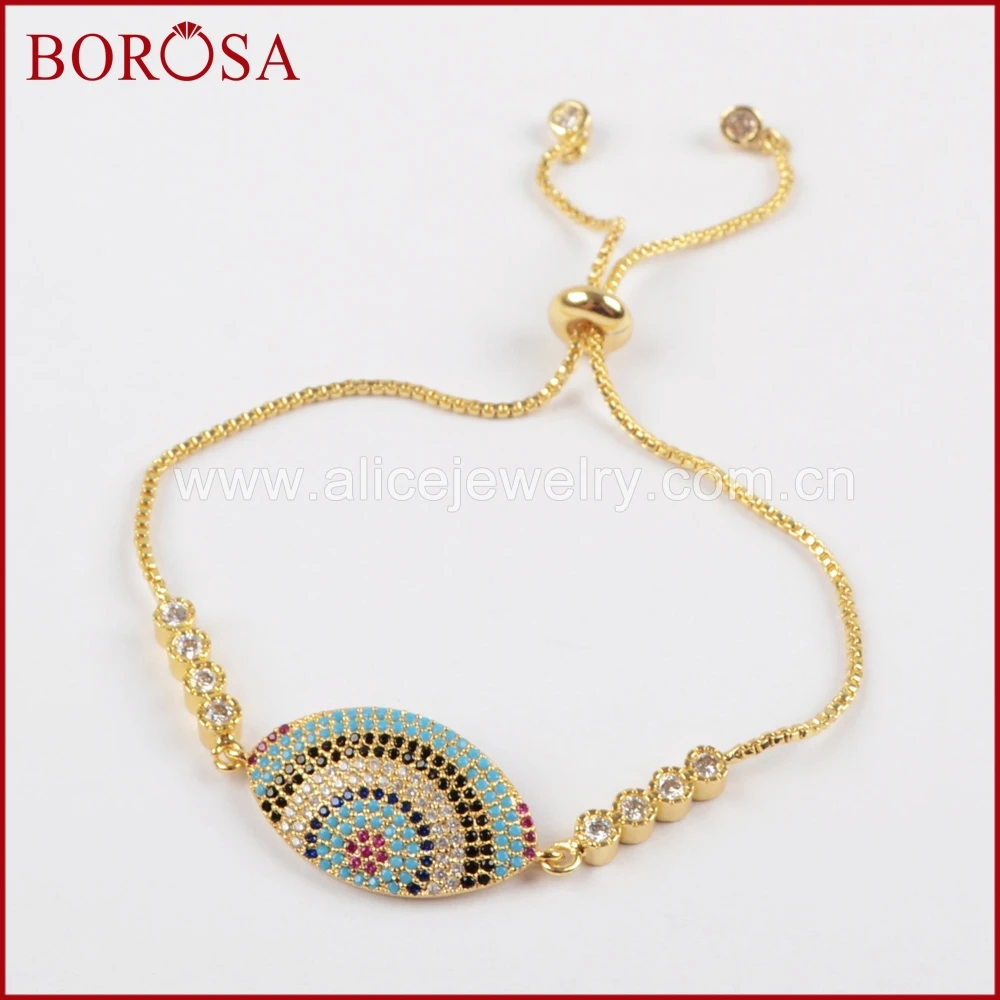 BOROSA Fashion Evil Eye Charm Bracelet CZ Micro Pave Rainbow Zircons Connector Box Chain for Women Jewelry WX649 | Украшения и