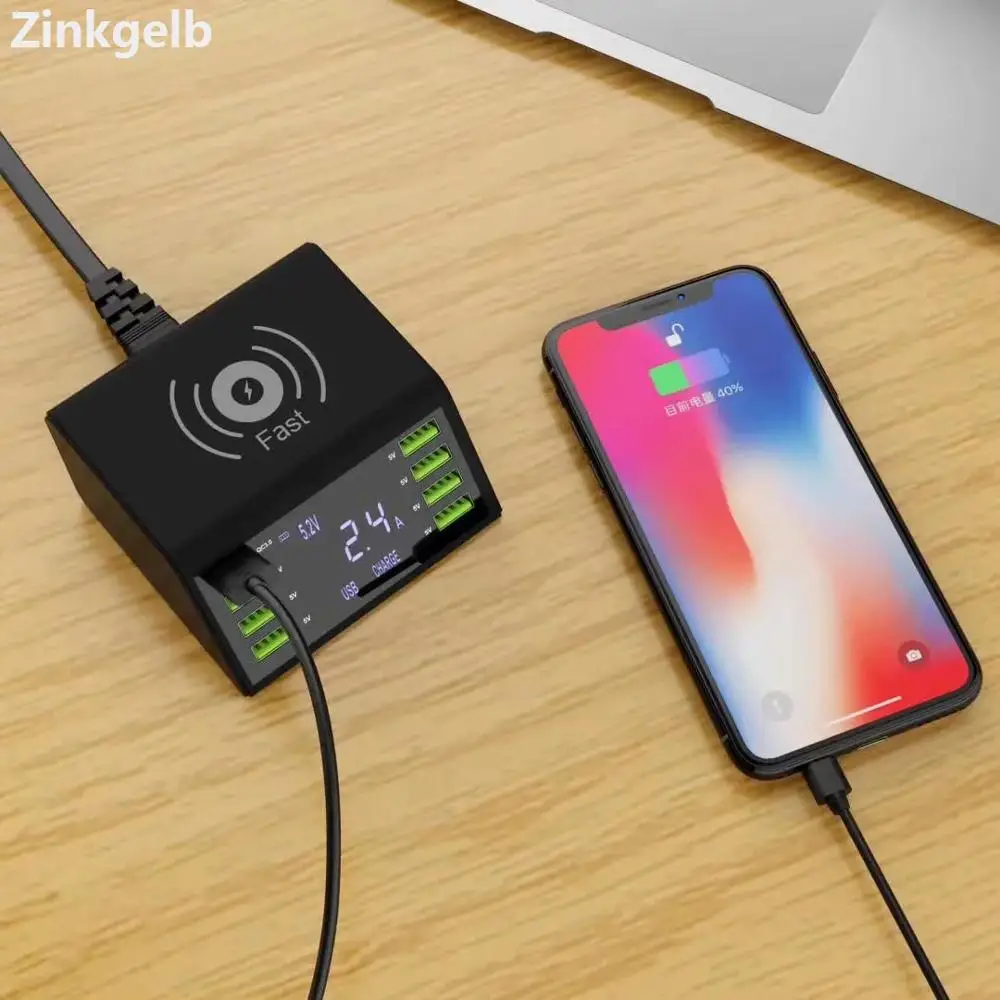 Несколько портов QC3.0 USB зарядная док станция 10 Вт Беспроводное зарядное
