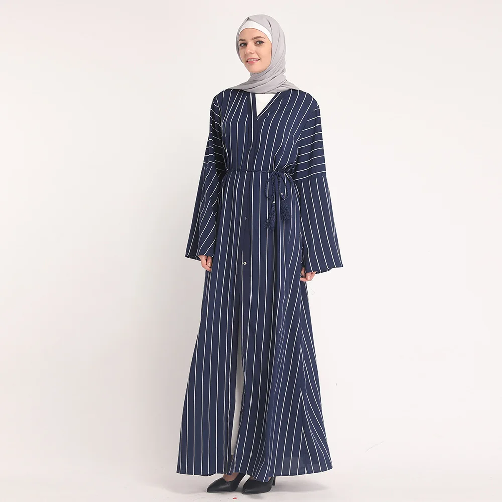 Женский кардиган в полоску Abaya черный синий мусульманский кимоно Бангладеш