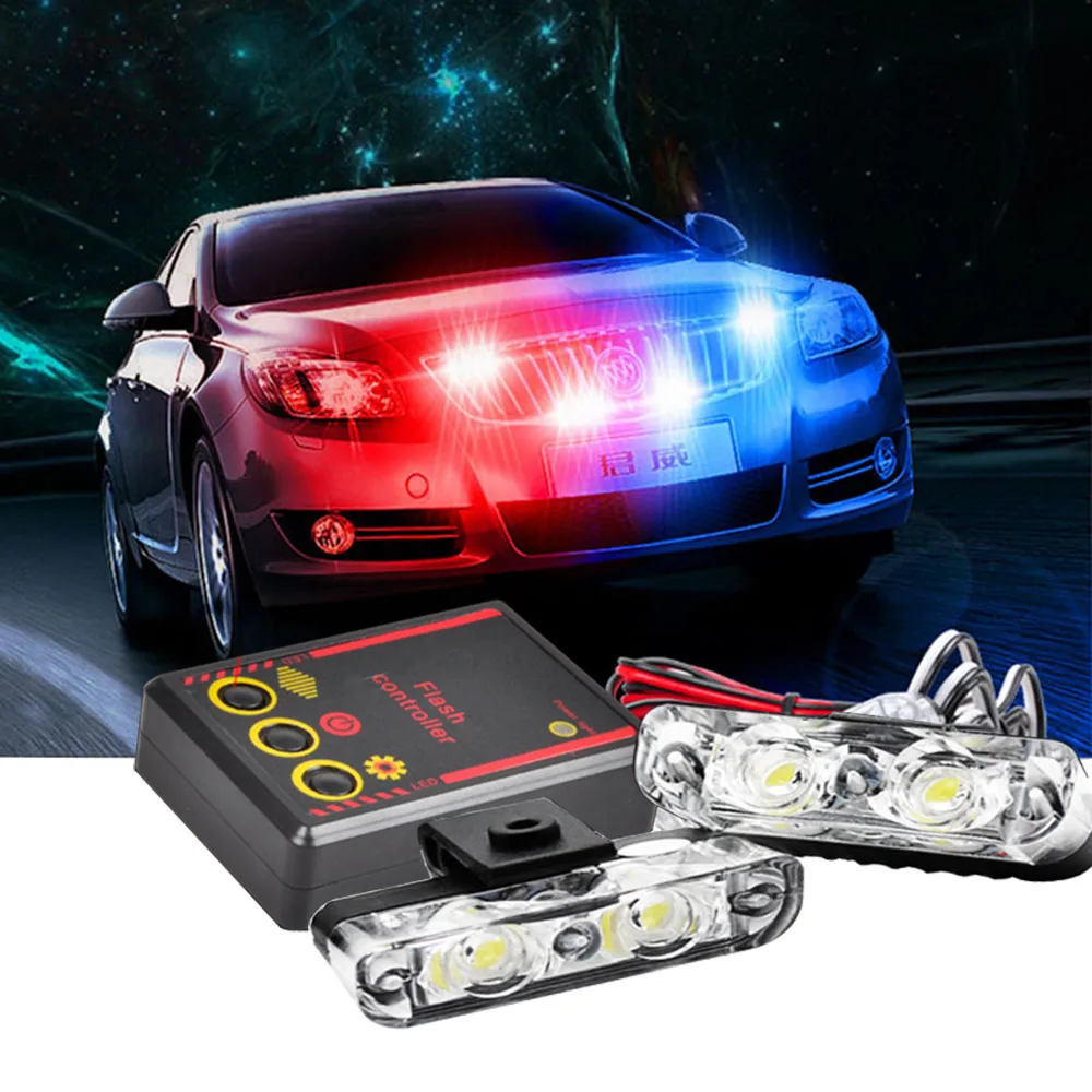 Высокая яркость 12 В 2x2 4LED Красный/Синий Белый Полицейский Автомобиль Строб вспышка света аварийного Предупреждение 3 мигает туман фары автомобиля укладки