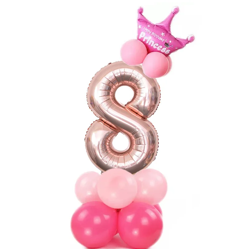 pink8 15 шт./лот, фольгированные шары с цифрами, воздушные шары для дня рождения, Детские воздушные шары для дня рождения, праздничные вечерние украшения - Цвет: pink8