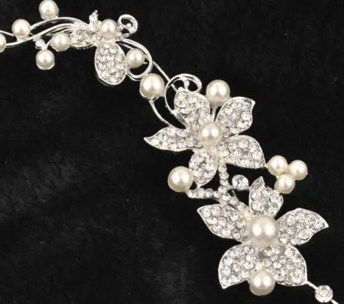 Hot Silver Rhinestone Bridal Wedding Flower Delicate Simulted Pearls Crystal Chic Headband Hair Clip Comb Jewelry | Украшения и