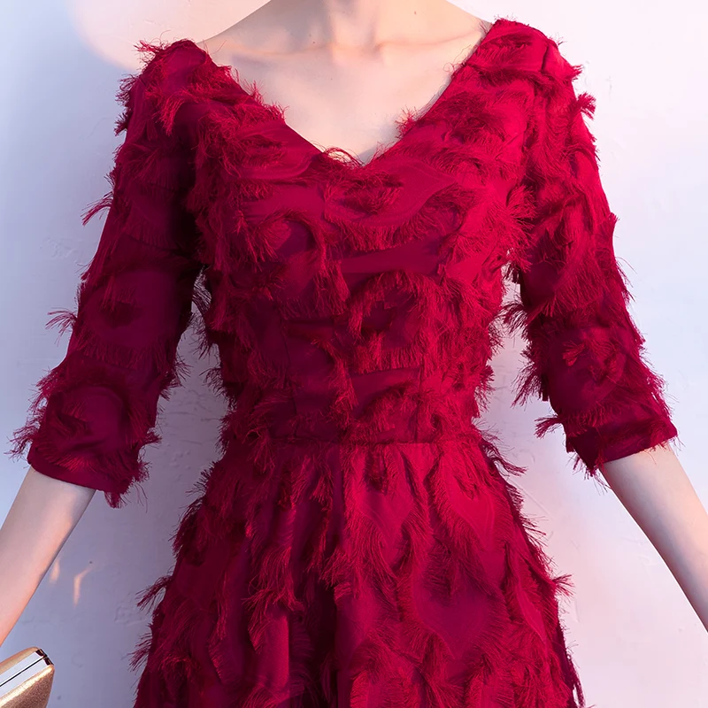 Weiyin Vestido De Festa красное кружевное платье с v-образным вырезом и шнуровкой длинное