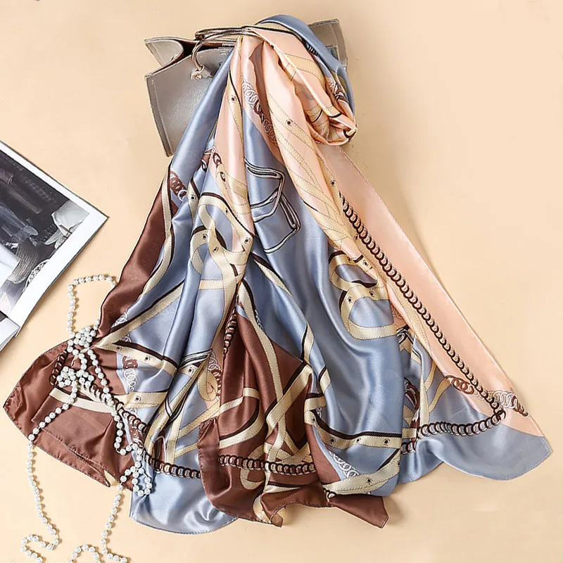 Модный женский шарф элегантные шелковые шарфы на осень и зиму весну с цепочками