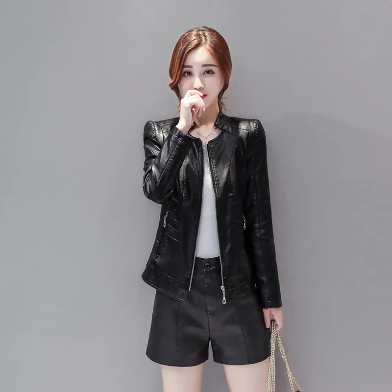 black Новая M-4XL женская кожаная куртка Повседневная зимняя кожаная куртка Женская Плюс Размер Женская искусственная кожа Полиуретан кожаная куртка - Цвет: black