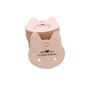 100 шт.лот, милые бумажные Ювелирные серьги в форме кошки, упаковочные карты, бирки 3,5x3,5 см, корона с принтом, бежевые ювелирные бирки для демонстрации этикеток