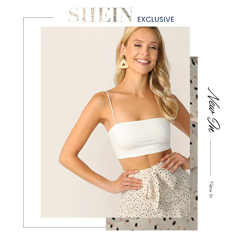SHEIN цельный укороченный топ на бретельках без рукавов для женщин, жилет на бретельках, сексуальный базовый эластичный белый облегающий летний топ на бретельках