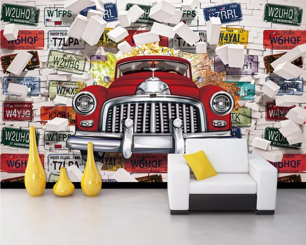 Пользовательские фотообои 3d обои винтажный автомобильный номерной знак картина