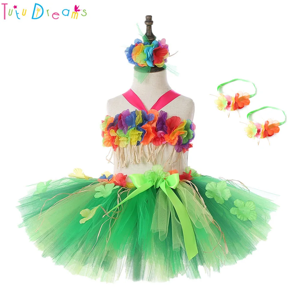 Kids Girls Lafite Flower Hawaii Ballet Dance Dress with Bracelet Summer Spring Child Beach Vacation Photo Prop Outfit Clothes | Детская