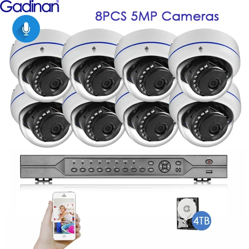 Gadinan H.265 16CH 5MP POE NVR система видеонаблюдения 5MP 335E 4MP 3MP 2MP 1080P Аудио Микрофон POE ip-камера P2P комплект видеонаблюдения - Цвет: 8PCS 5MP Cameras