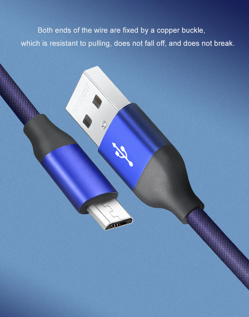 WOPOW Micro USB кабель 2.1A быстрая Синхронизация данных зарядный кабель для samsung huawei Xiaomi LG 2 m Andriod Micro Usb кабели для мобильных телефонов