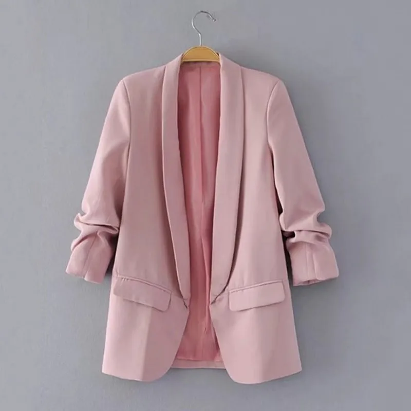 

Small Suit 2019 Slim Solid No Button Women Blazers Casual Autumn Lining Feminino Suit Loose Plus Size Spring Coat Womens Tops