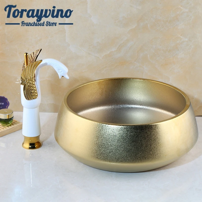 Torayvino ванная комната Искусство умывальник набор золотой ручной работы