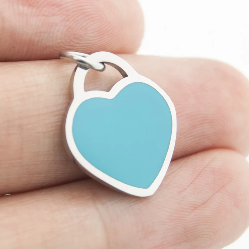 Simsimi blue heart charms small mini tag pendant DIY necklace jewelry making stainless steel parts bulk wholesale 10pcs | Украшения и