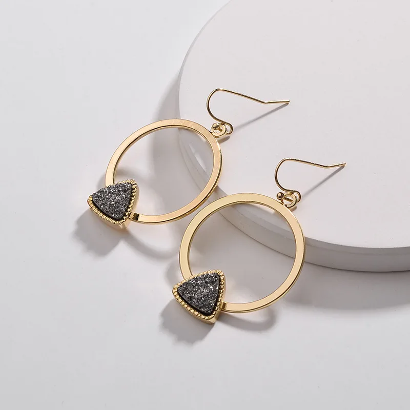 6 цветов Druzy Drusy серьги треугольник Смола Druse круглые серьги круги золотой цвет брендовые ювелирные изделия для женщин - Окраска металла: Gun black