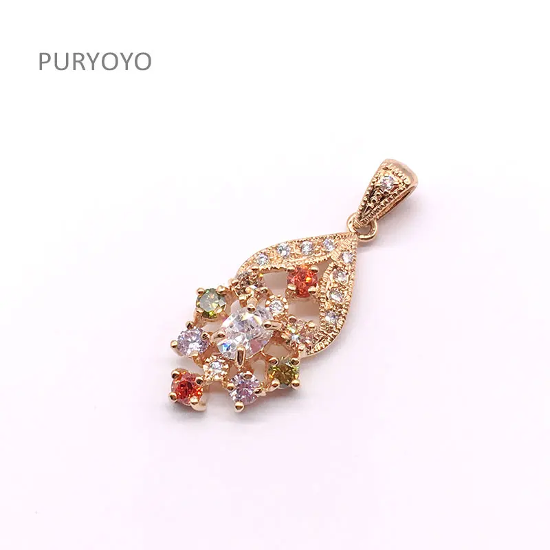 PURYOYO кристаллов меди Циркон розовое золото цвет Подвески подарок для женщин Lady