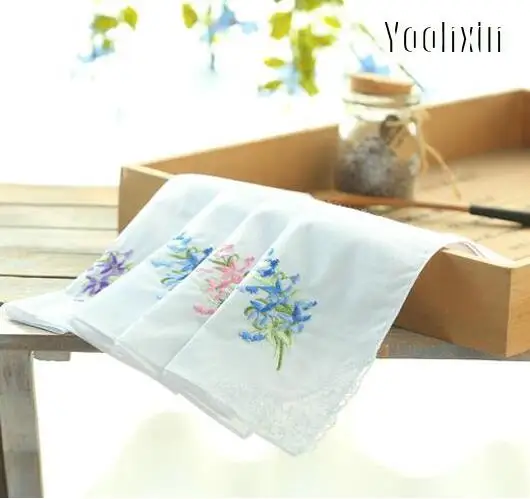 Белый кружевной носовой платок из хлопка с вышивкой квадратный для женщин