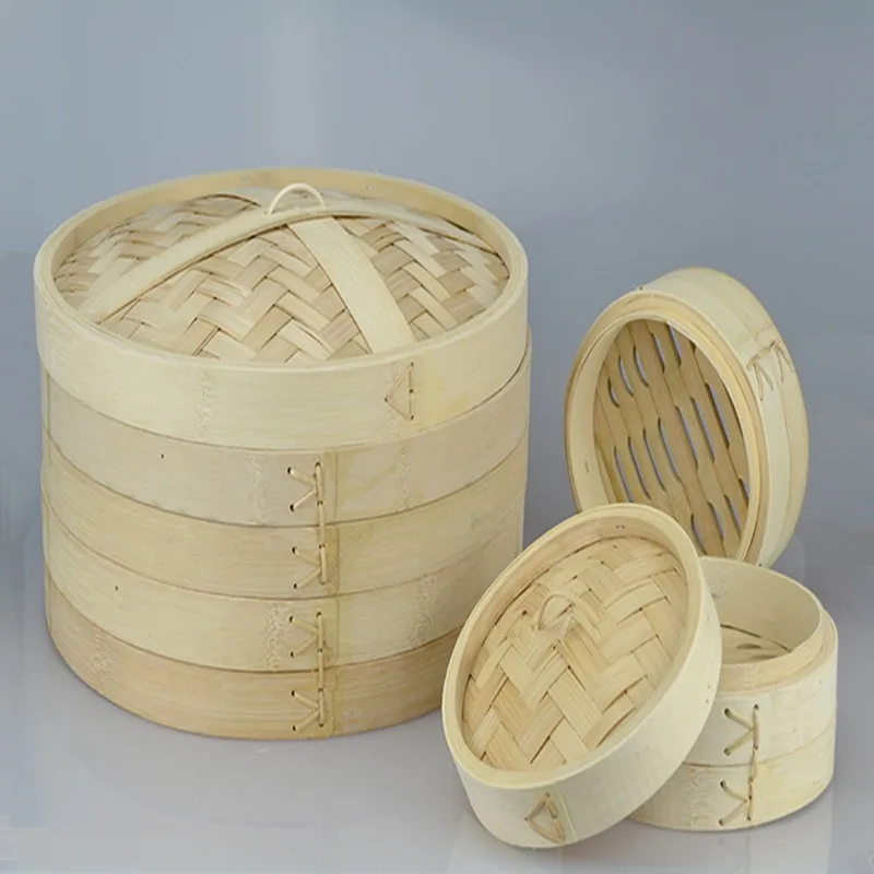 Прочная кухонная утварь 2 яруса " Здоровый бамбук Пароварка Dim Sum корзина рисовая сумма паста плита набор с крышкой китайская кухонная посуда