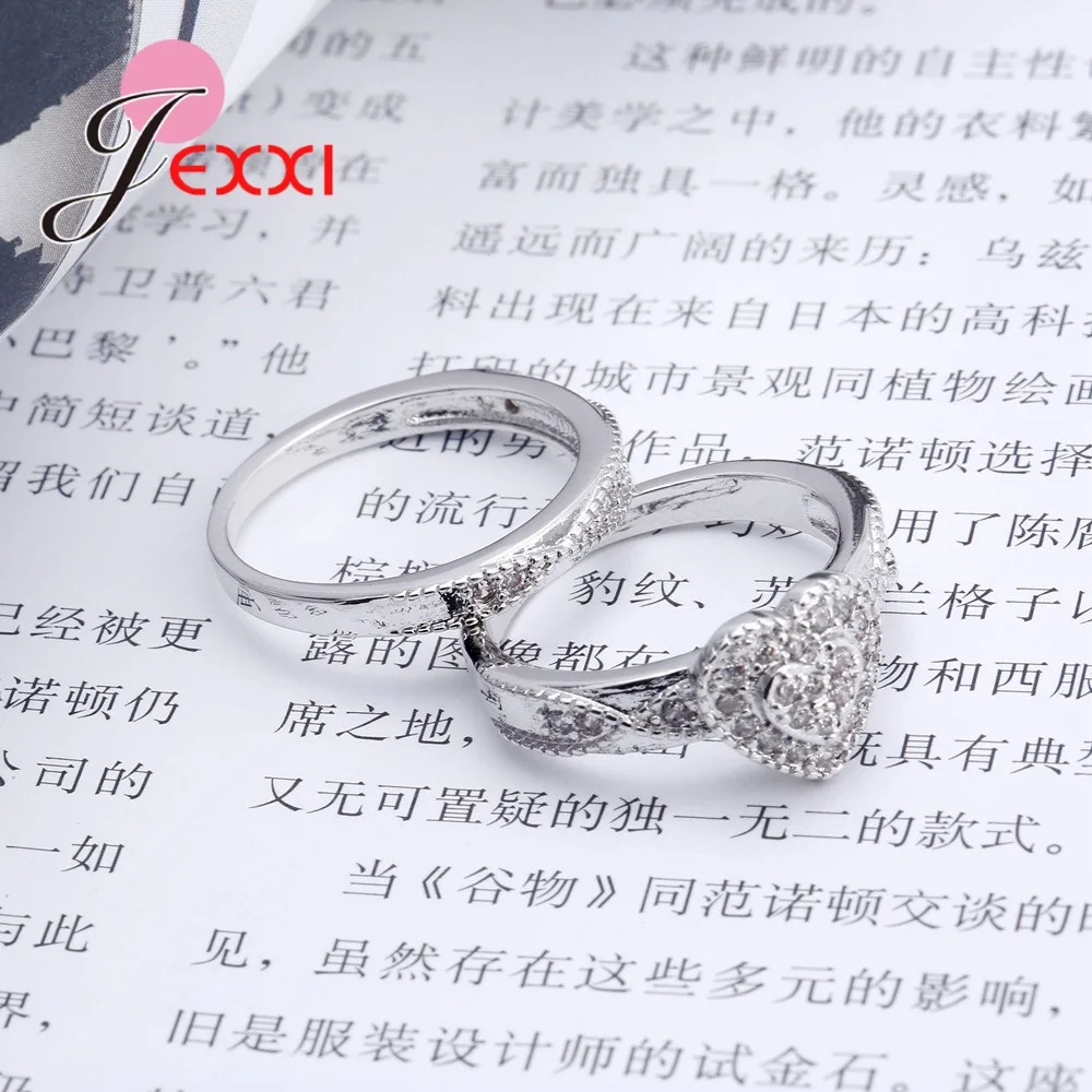 2 шт Сверкающее большое сердце кубического циркония кольцо для женщин