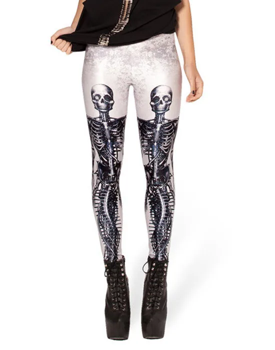 

Fashion Women Skeletons on White Print Leggings Slim Fit Thin Elastic Polyester Party Pants Casual Trousers Drop Shipping