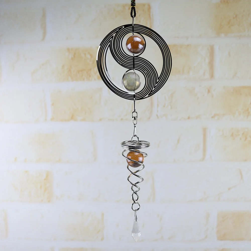 

3D Metal Hanging Wind Spinner Ball In Center Wind Chime Home Garden Ornaments 1x
