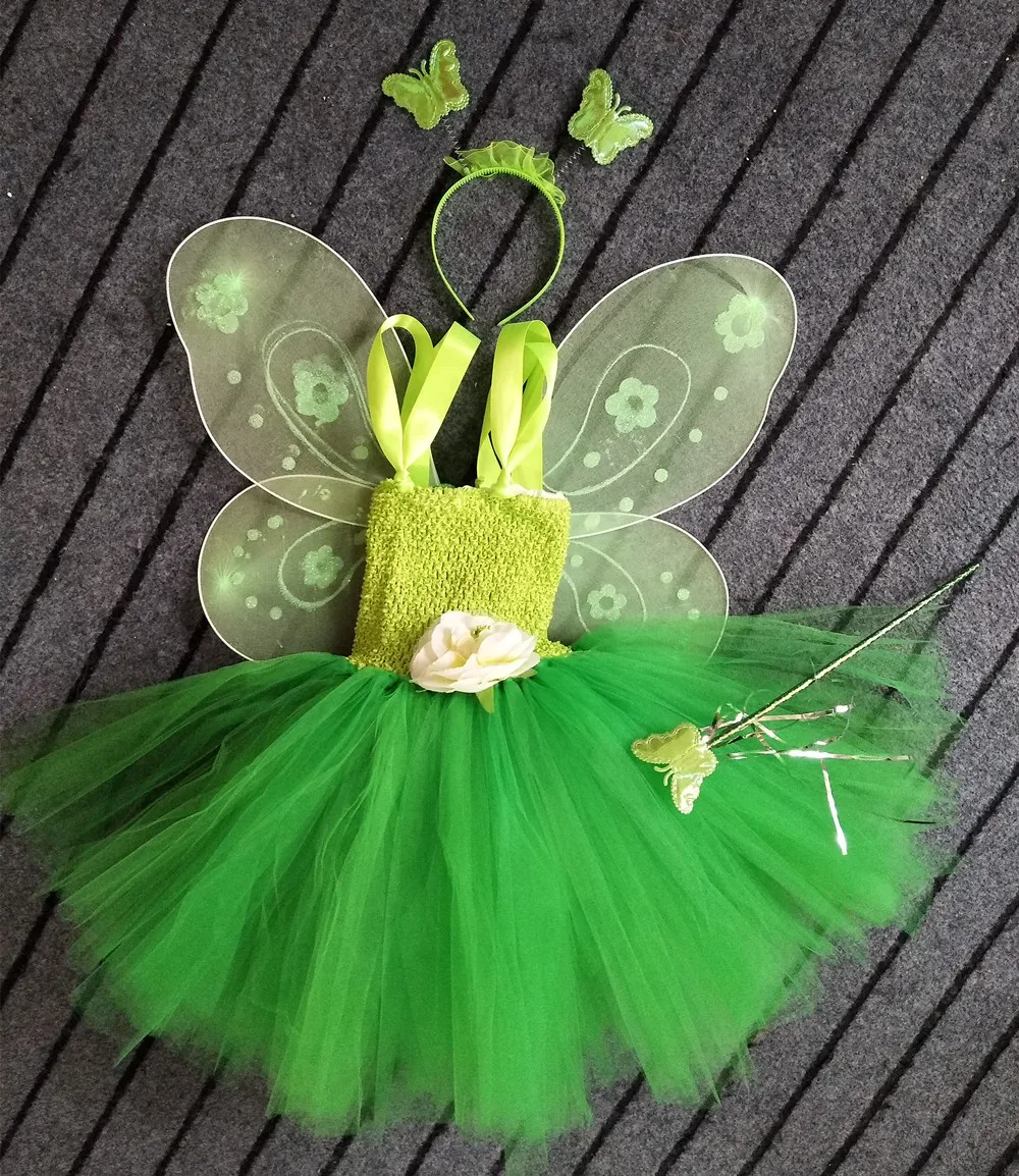 1 компл. Косплэй Tinkerbell волшебная фея-пачка Наряжаться принцессы Праздничное платье для девочки платье для дня рождения зеленый Детский костюм для Хеллоуина с крыльями