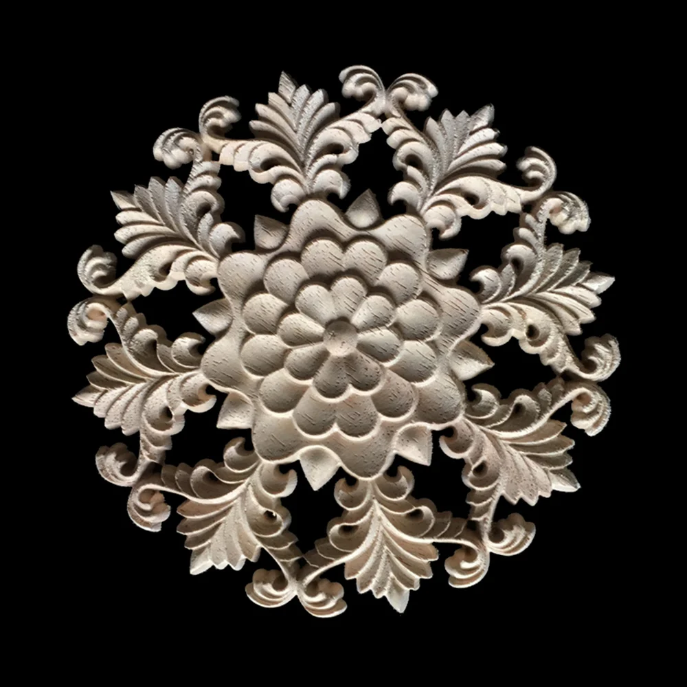 Solid Wood Decoration Furniture Decorative Flower Wooden Piece Carved Decal Home Decor Figurine Miniature