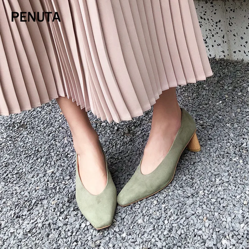 PENUTA/; замшевые туфли; женские туфли-лодочки на среднем каблуке с v-образным вырезом; высококачественные туфли для женщин; Новинка; PG912