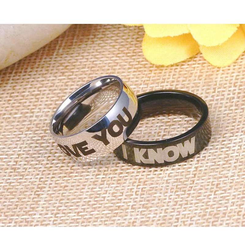 Титановая сталь, Ювелирное кольцо i love you i know, парные кольца, Звездные войны, кольцо для влюбленных, серебряное, черное, 8 мм/6 мм, подарок для мужчин или женщин